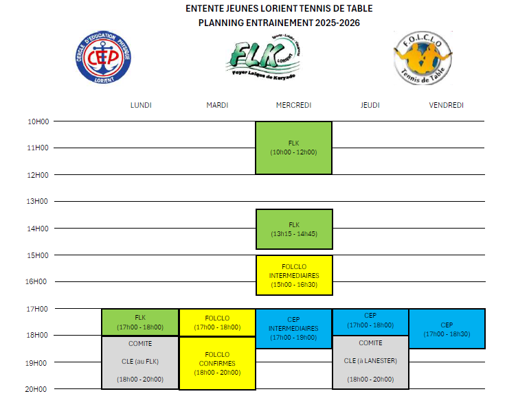 Planning Entente Jeunes Lorient 2025-2026